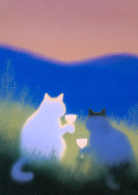 Cats toasting at sunset