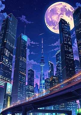 Anime Cityscape at Night