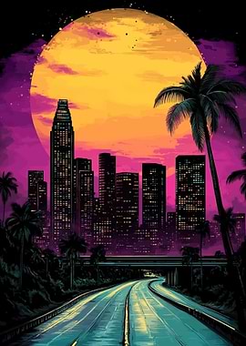 Retro Cityscape at Sunset