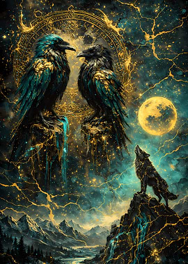 Mystical Ravens and Howling Wolf