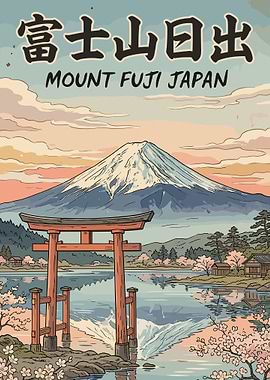 Mount Fuji Sunrise with Torii Gate