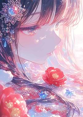 Anime Girl with Flowers and Jewels
