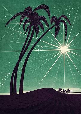 Nativity Scene with Palm Trees and Star