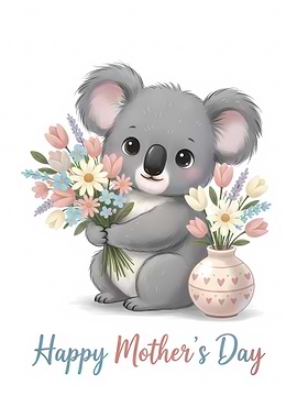 Cute Koala with Flowers for Mother's Day