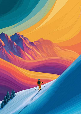 Skier on a Colorful Mountain Landscape