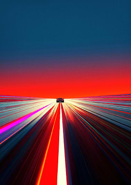 Car Speeding Through Sunset
