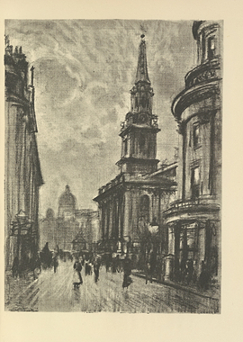 City Street with Church Spire