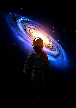 Astronaut Facing Spiral Galaxy