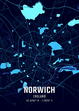 Norwich England Midnight City Map
