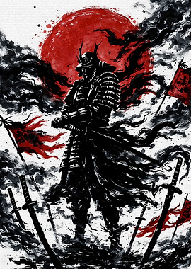 Samurai Warrior Under a Red Sun