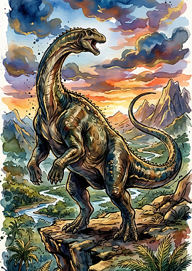 Dinosaur in a prehistoric landscape
