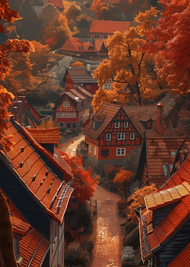 Autumn Village Scene