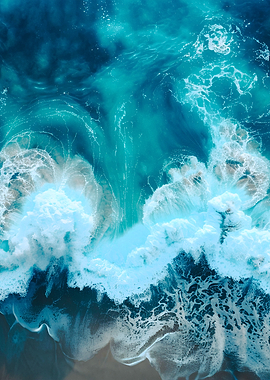 Aerial View of Crashing Ocean Waves