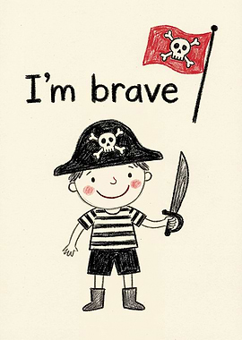 Brave Pirate Boy with Sword and Flag
