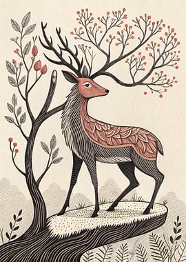 Whimsical Deer with Antlers as Branches