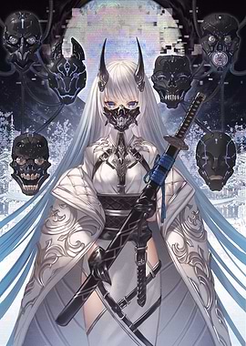 Cyberpunk Anime Warrior with Katana