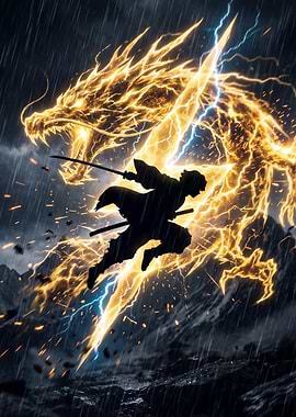 Samurai Fighting Lightning Dragon