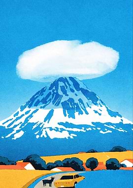 Mountain Landscape with Car and Goat