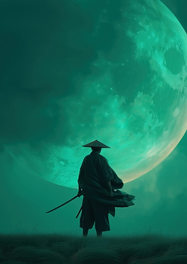 Samurai Under a Teal Moon