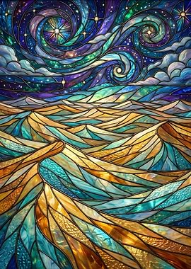 Stained Glass Ocean and Sky