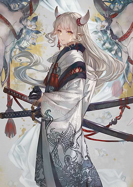 Anime girl with horns and swords