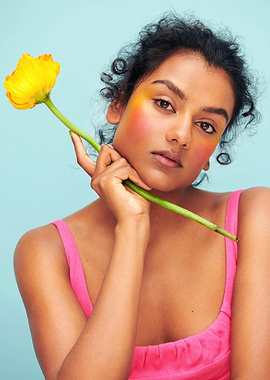 simone ashley with Yellow Flower and Colorful Makeup