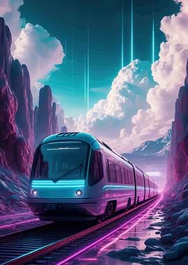 Futuristic Train in Neon Canyon