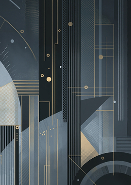 Abstract Geometric Cityscape with Gold Accents