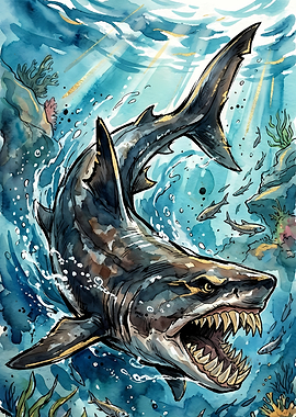 Great White Shark Underwater Attack