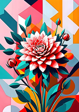 Geometric Floral Abstract Painting Art