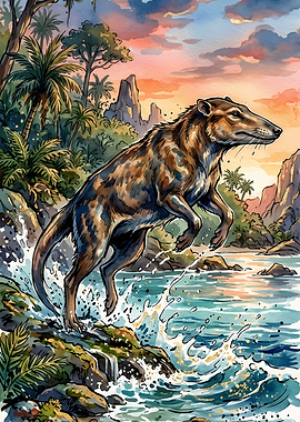 Ancient Mammal Leaping into Water