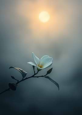 White Flower in Foggy Sunrise