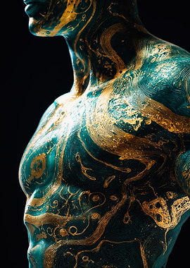 Golden Teal Marble Male Torso