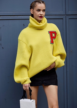 barbara palvin in Yellow Turtleneck and Black Skirt