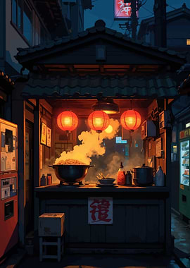Japanese Street Food Stall at Night