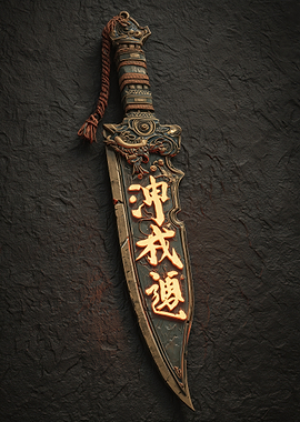 Ornate Chinese Dagger with Glowing Runes