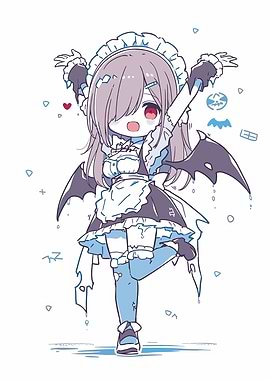 Chibi Zombie Maid with Bat Wings
