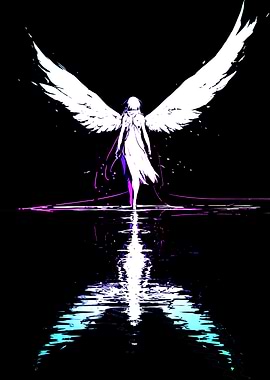 Angel with White Wings Reflected in Water