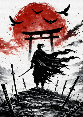 Samurai Warrior Under a Red Sun