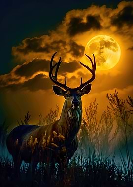 Majestic Deer Under a Full Moon