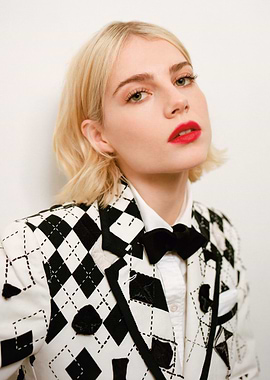 lucy boynton in Argyle Blazer and Bow Tie