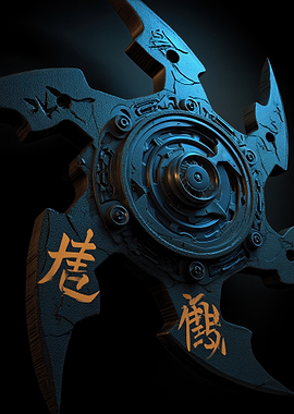 Ornate Shuriken with Japanese Kanji
