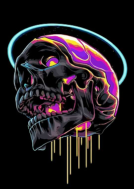 Melting Skull with Neon Halo