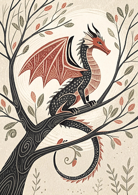 Dragon perched on a tree branch