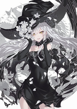 Gothic Witch with White Hair and Flowers