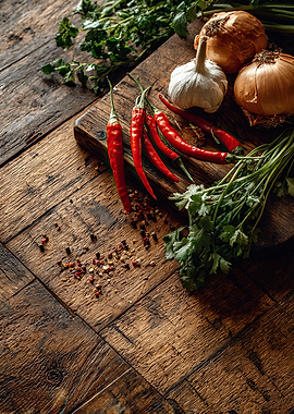 Fresh Ingredients on Wooden Board
