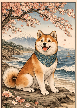 Shiba Inu by Mount Fuji