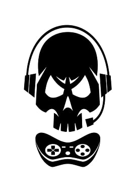 Gaming Skull with Headphones and Controller