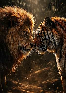 Lion and Tiger Face to Face