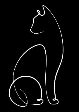 Minimalist White Cat Line Art